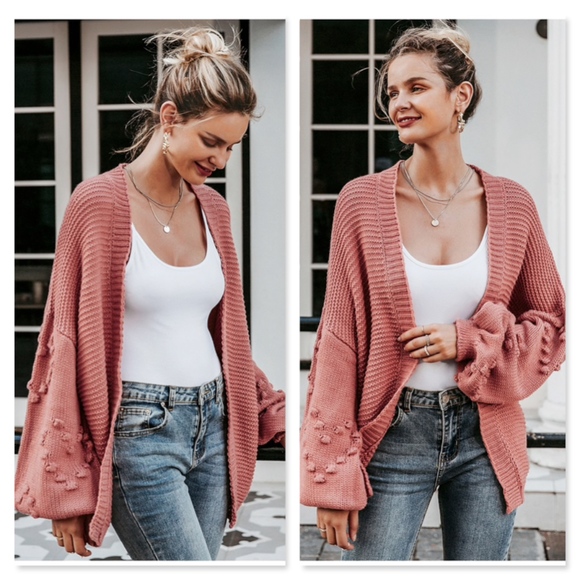 Pom Pom Hearts Berry Pink Oversized Cardigan - Picture 3 of 12